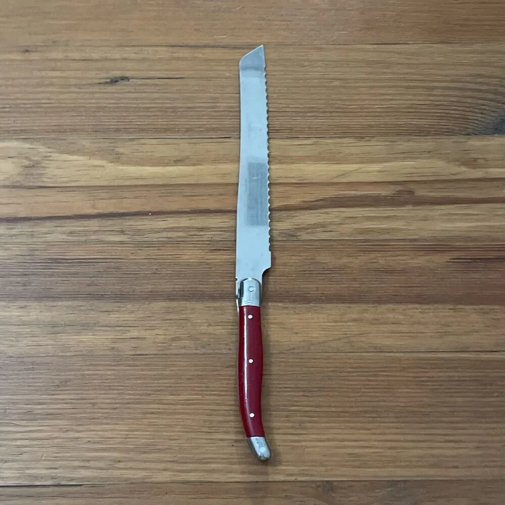Jean Dubost Laguiole Bread Knife Red Handle Stainless Steel Made in France